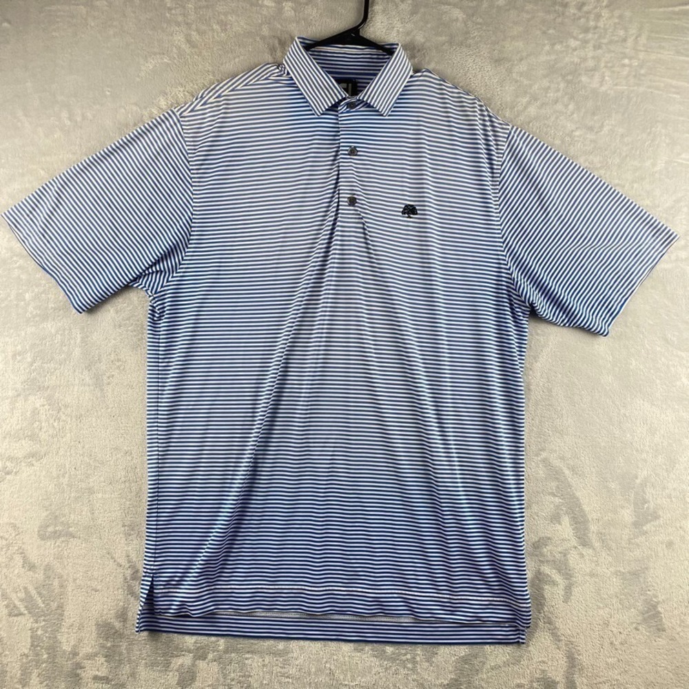 Footjoy Polo Mens Large Blue Striped FJ Golf Stretch Performance Tech Tree Logo
